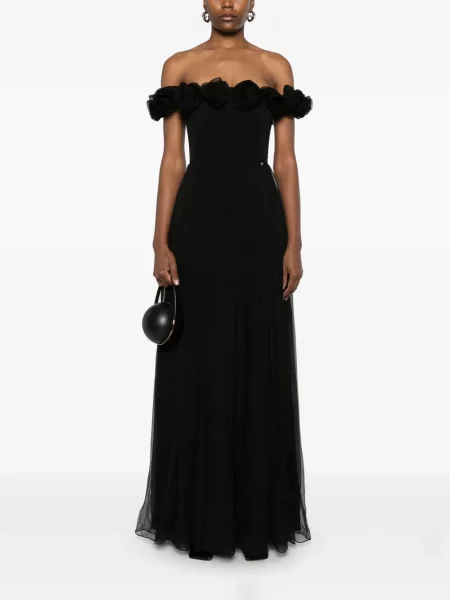 Rochie maxi Nissa de mătase cu model floral de costum negru