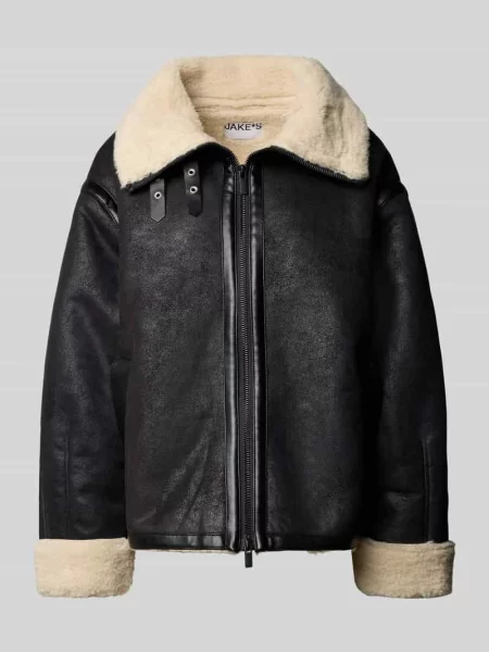 Kurtka o kroju relaxed fit z dwustronnym zamkiem błyskawicznym i sztucznym futrem Jake*s Casual czarna