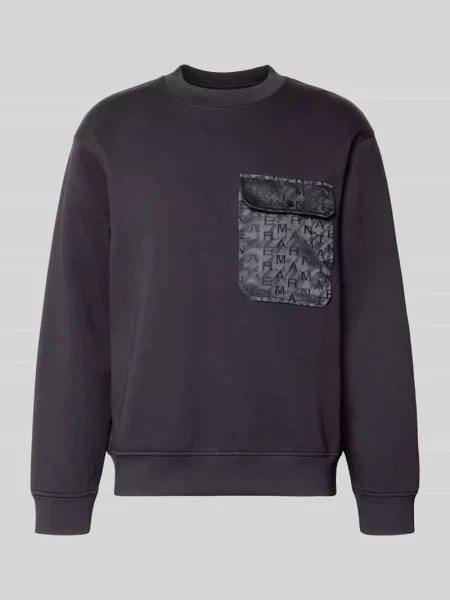 Bluza z okrągłym dekoltem i brustaszą Armani Exchange granatowa