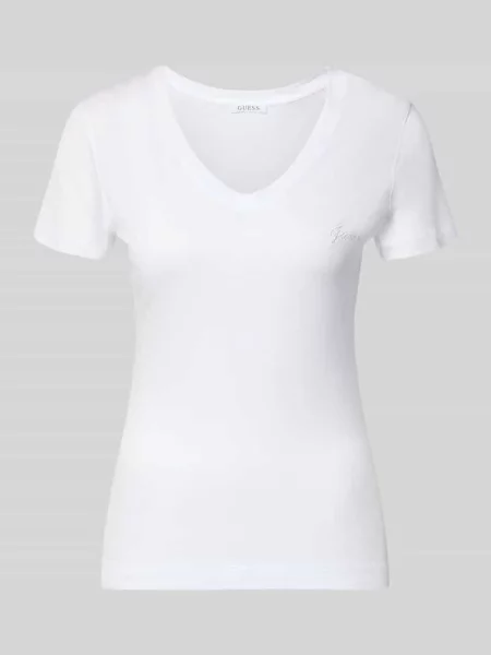 T-shirt o kroju slim fit z czystego lyocellu Guess biała