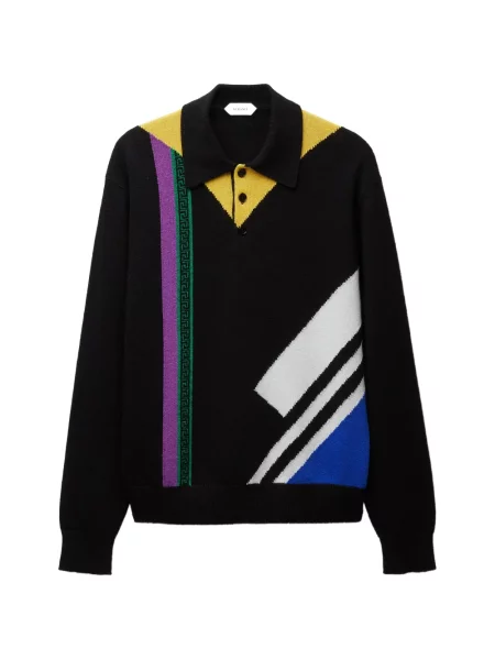 Tricou polo Versace de lână negru
