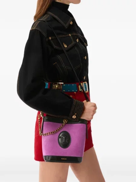 Geantă Versace din piele de căprioară violet