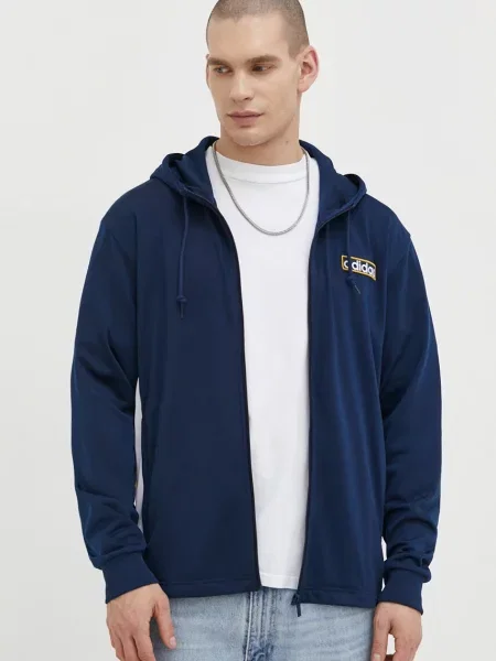 Суичър с качулка Adidas Originals с качулка с апликация синьо