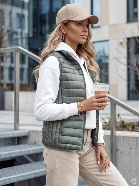 Kamizelka pikowana ze stójką STYLISHZ Dstreet zielona
