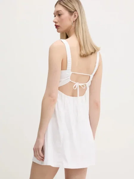 Lněné šaty Hollister Co. mini bílá