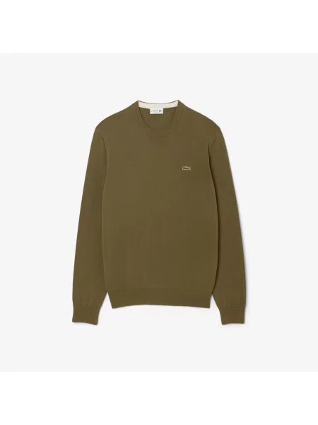 Lacoste Organiczny Sweter Z Okrągłym Dekoltem Regular Fit Khaki zielony