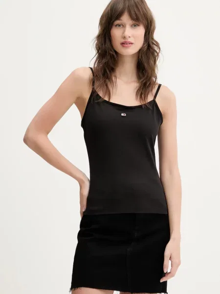 Top Tommy Jeans na ramiączkach ze stretchu czarny