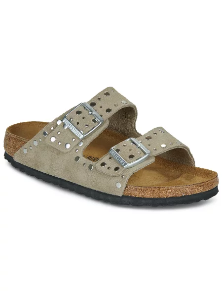 Kožené pantofle Birkenstock s nýty béžové