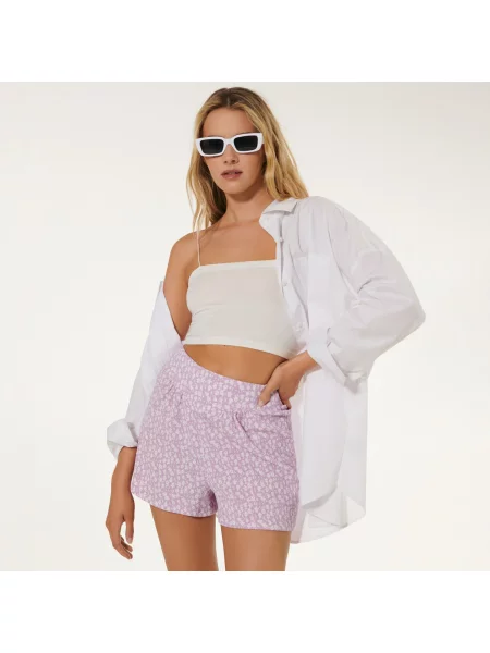 Sinsay Květinové kraťasy high waist Fialová