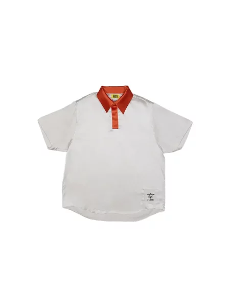 Tricou polo Melrose High de mătase alb
