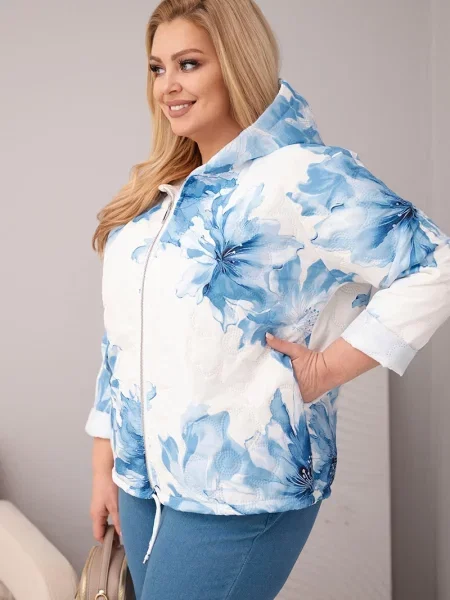 Geacă de tranziție Kesi Włoski cu model floral alb