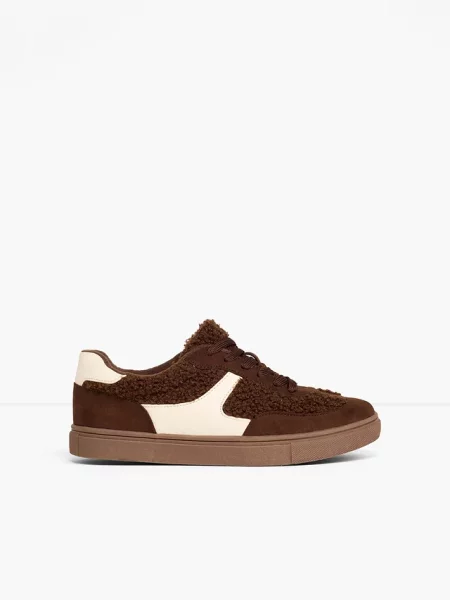 Sneakersy ocieplane w stylu retro brązowe
