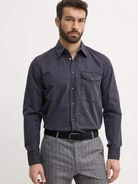 Košulja Boss Orange za muškarce regular s klasičnim ovratnikom siva