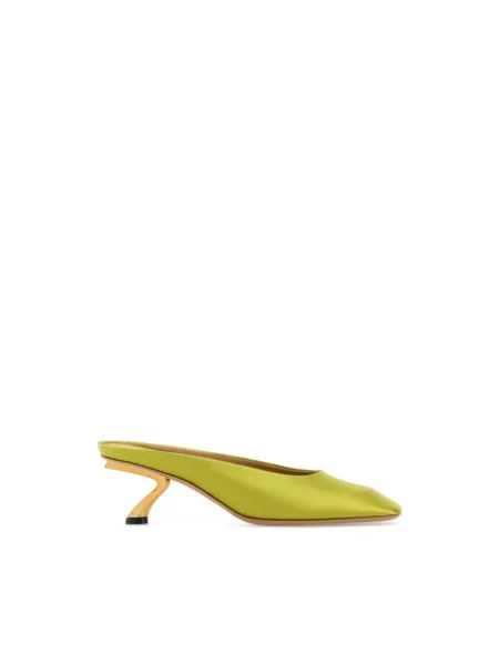 Lniane klapki mules Ferragamo zielone