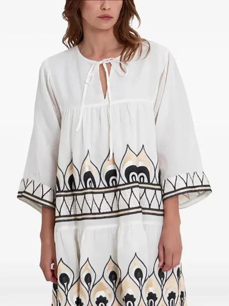 Rochie mini Greek Archaic Kori cu imprimeu geometric de costum mini alb