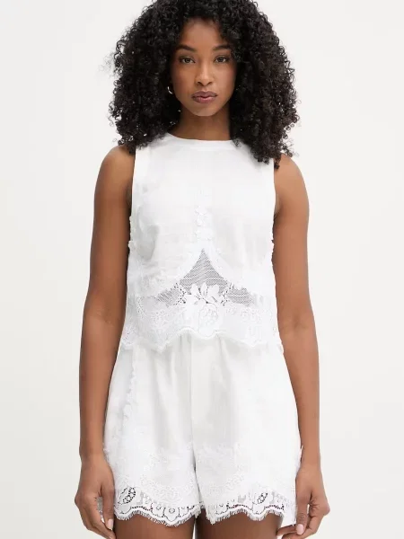 Twinset bluză pentru femei din in alb