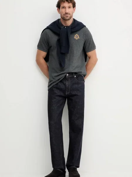 Поло Hackett London с аппликацией серое