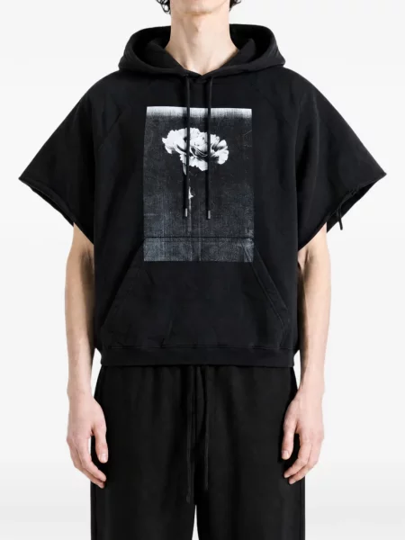 Scurt hanorac cu glugă Balenciaga cu imagine negru