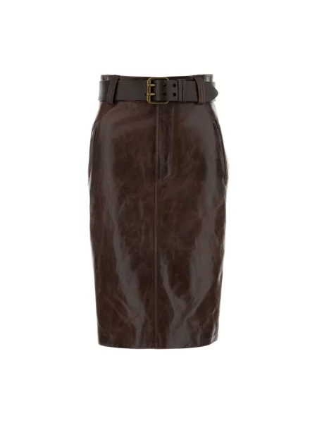 Spódnica skórzana Saint Laurent brązowa