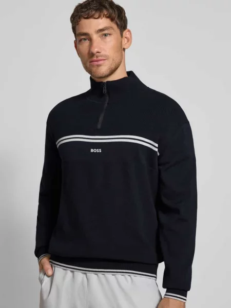 Bluza z kołnierzem o kroju regular fit z mieszanki bawełny model ‘ZONE’ Boss Green granatowa