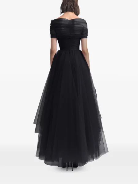 Rochie maxi Gemy Maalouf din tul asimetrică de costum negru