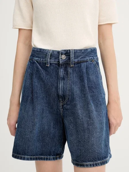 G-Star Raw pantaloni scurți jeans bleumarin uni high waist