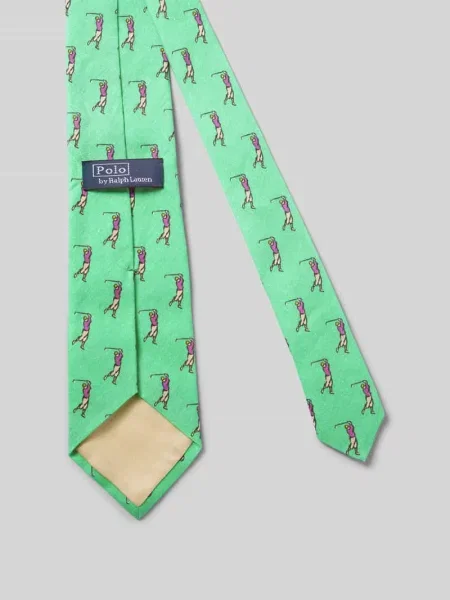 Krawat lniany z nadrukiem z motywem Polo Ralph Lauren zielony