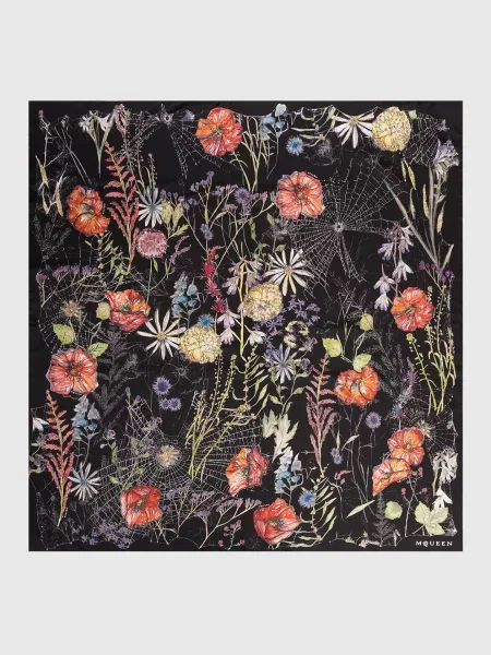 Хустка із шовку в квітковий візерунок Spider Alexander Mcqueen чорна