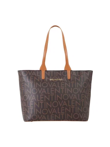 Lniana torebka skórzana Valentino By Mario Valentino elegancka brązowa