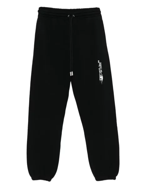 Pantaloni Off-white cu imagine alergare cu cordon alb