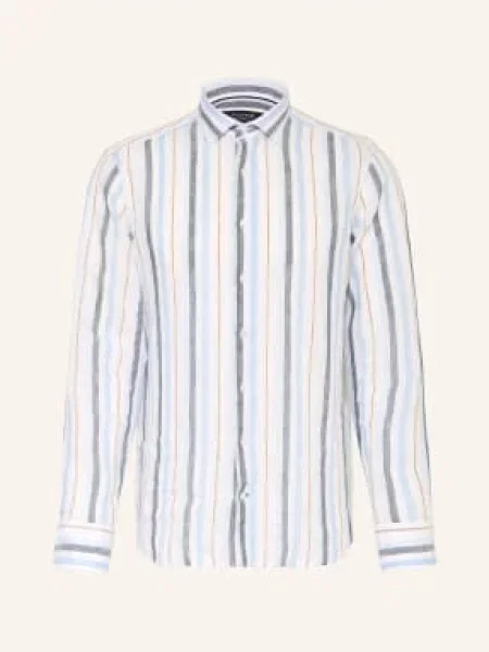 Olymp Signature Lněná Košile Casual Tailored Fit tmavě modrá / tmavě šedá bílá