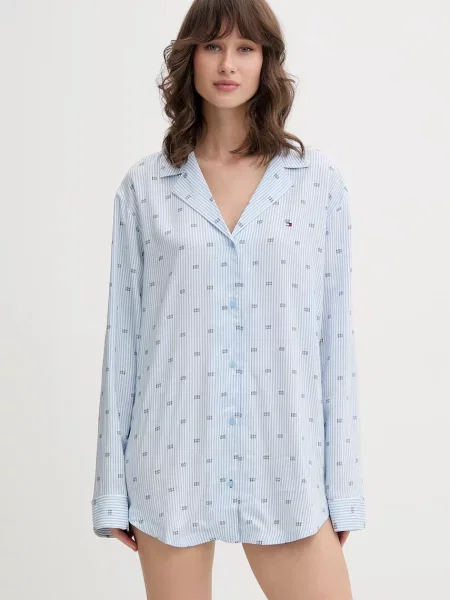 Tommy Hilfiger pyžamová košile s viskózou modrá