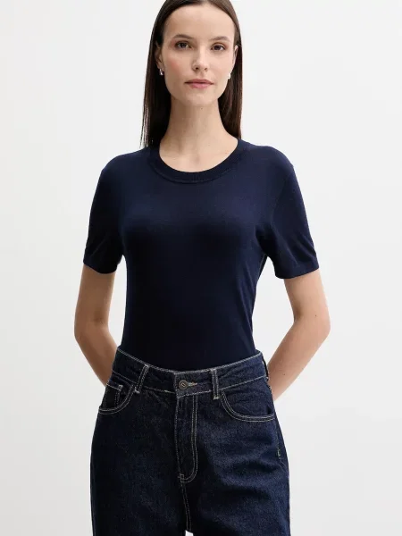 Тениска с коприна United Colors of Benetton тъмносиньо