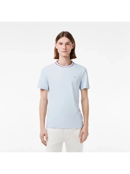 Lacoste T-Shirt Ze Stretchem Piqué I Kołnierzykiem W Paski niebieska