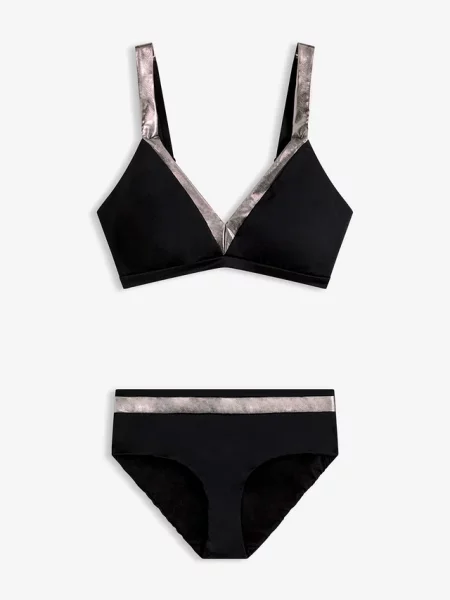 Bikini ze srebrnymi wstawkami komplet czarne