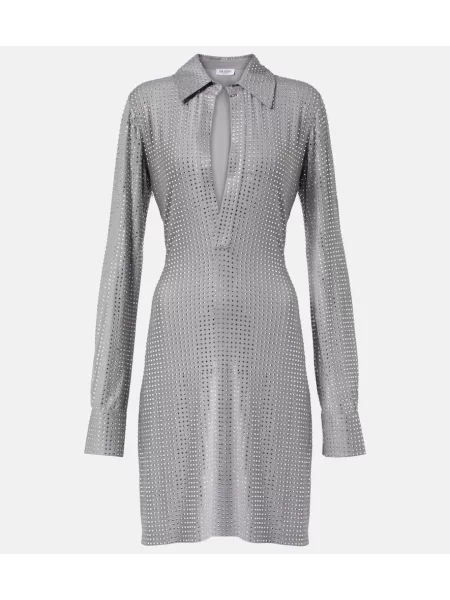 Rochie tip cămașă The Attico din jerseu de cristal de costum gri