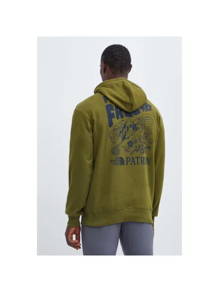 The North Face bluza z kapturem z nadrukiem zielony