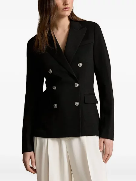 Koszulka Polo Ralph Lauren dwurzędowa zamszowa w paski czarna