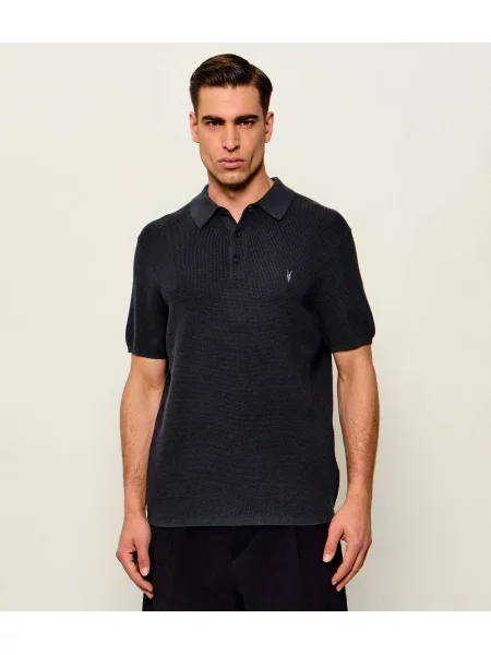 Tricou polo Allsaints de lână gri