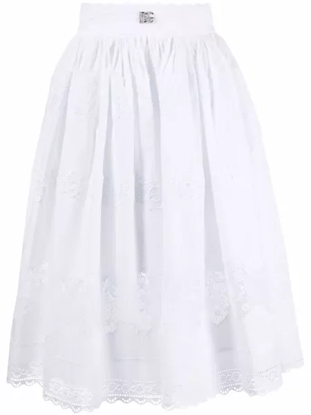 Fustă midi Dolce & Gabbana cu model floral din dantelă până la genunchi alb