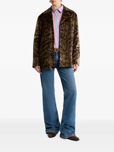 Decupat palton Etro de catifea cu model leopard maro