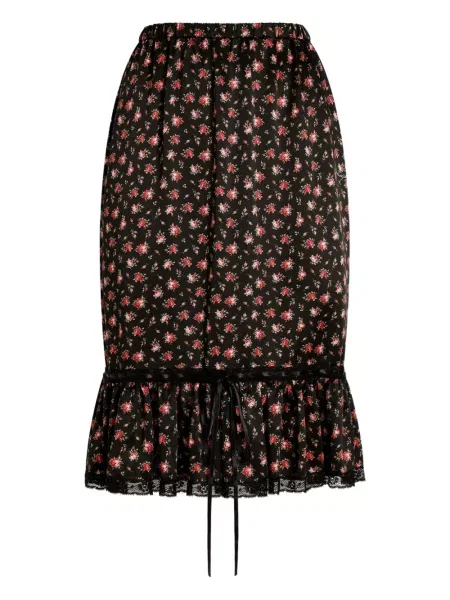 Fustă midi Dolce & Gabbana cu model floral cu volane până la genunchi negru