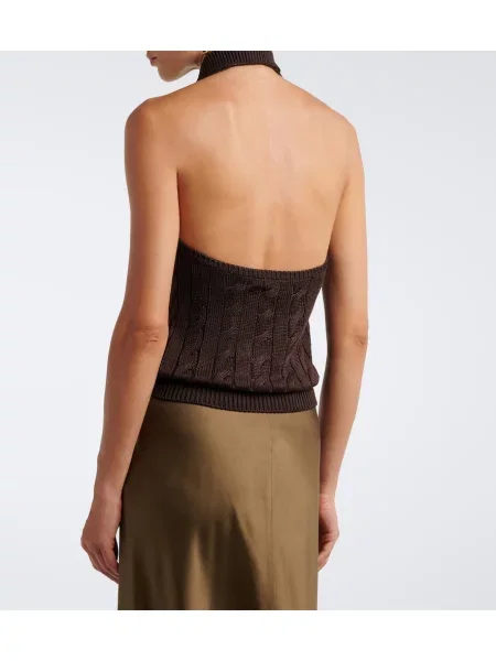 Svilen top Ralph Lauren Collection s halter ovratnikom rjava