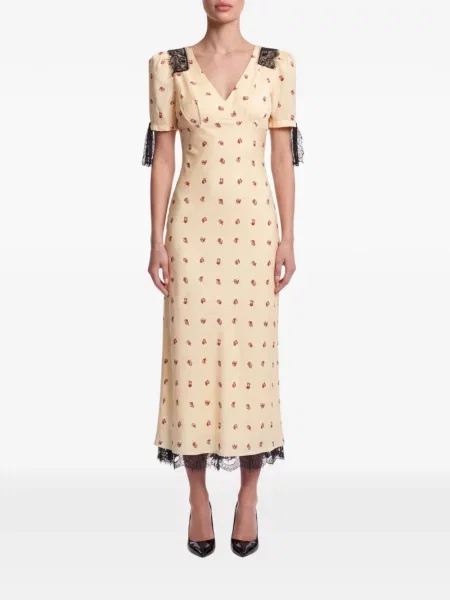 Rochie midi Post Meridiem cu model floral cu imagine din dantelă