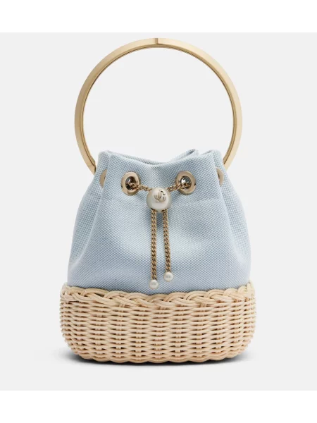 Geantă bucket Jimmy Choo din canvas albastru