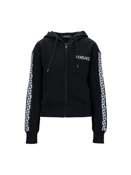 Lniana bluza z kapturem Versace z kapturem czarna