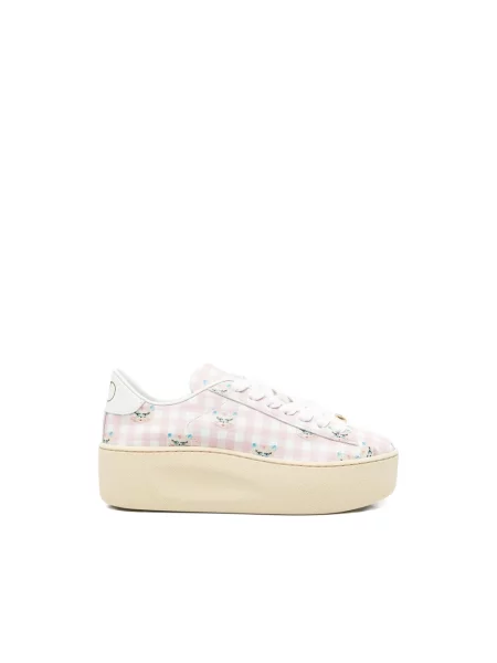 Lniane sneakersy Valentino Garavani w kratę różowe