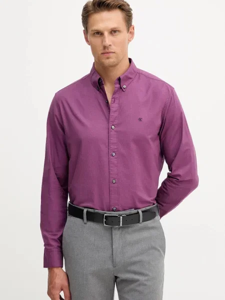 Calvin Klein Jeans koszula regular z kołnierzykiem button-down fioletowy