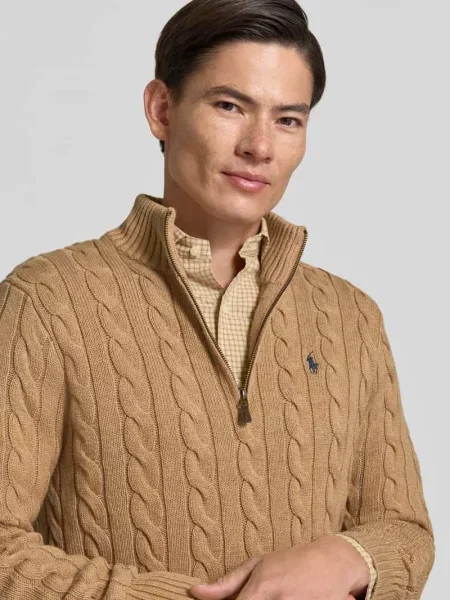 Sweter z dzianiny z wyhaftowanym logo Polo Ralph Lauren beżowy