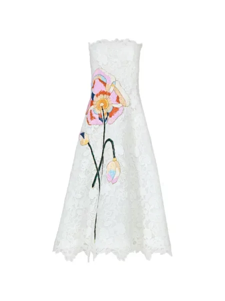 Rochie midi Costarellos cu model floral cu aplicații din dantelă alb